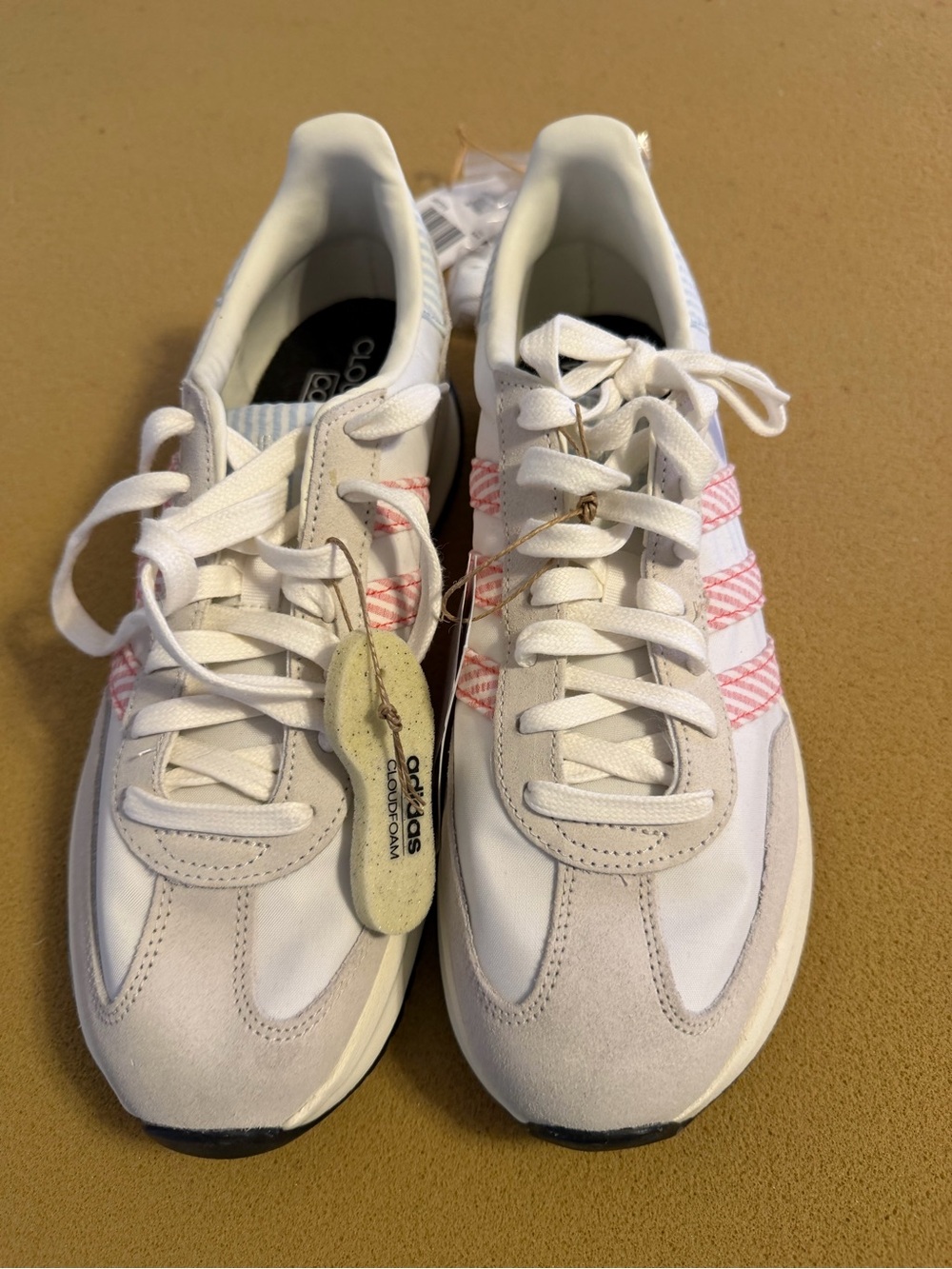 adidas Women's White Sneakers with Pink Stripe Stitching
